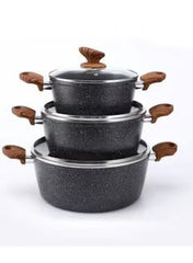 Huitich 13 piece kitchen cookware set with nonstick black pots and wooden handles with glass lids