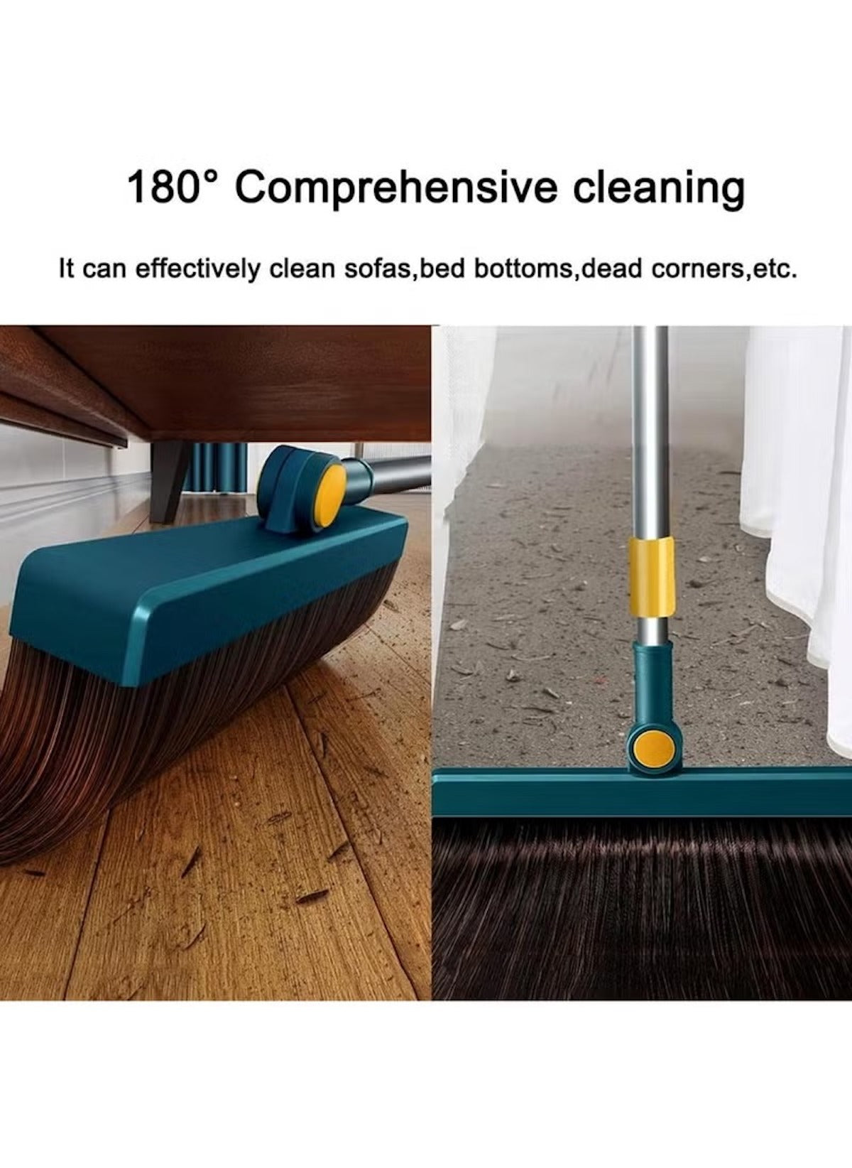 Huitich 3-in-1 broom and dustpan set with 180 degree flexible head for cleaning corners and under furniture