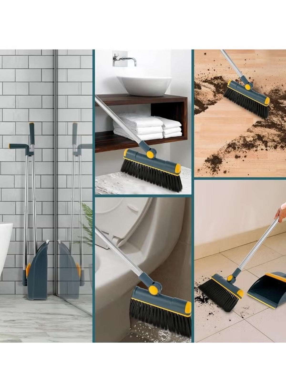 Huitich 3-in-1 broom and dustpan set with ergonomic handle for versatile cleaning tasks