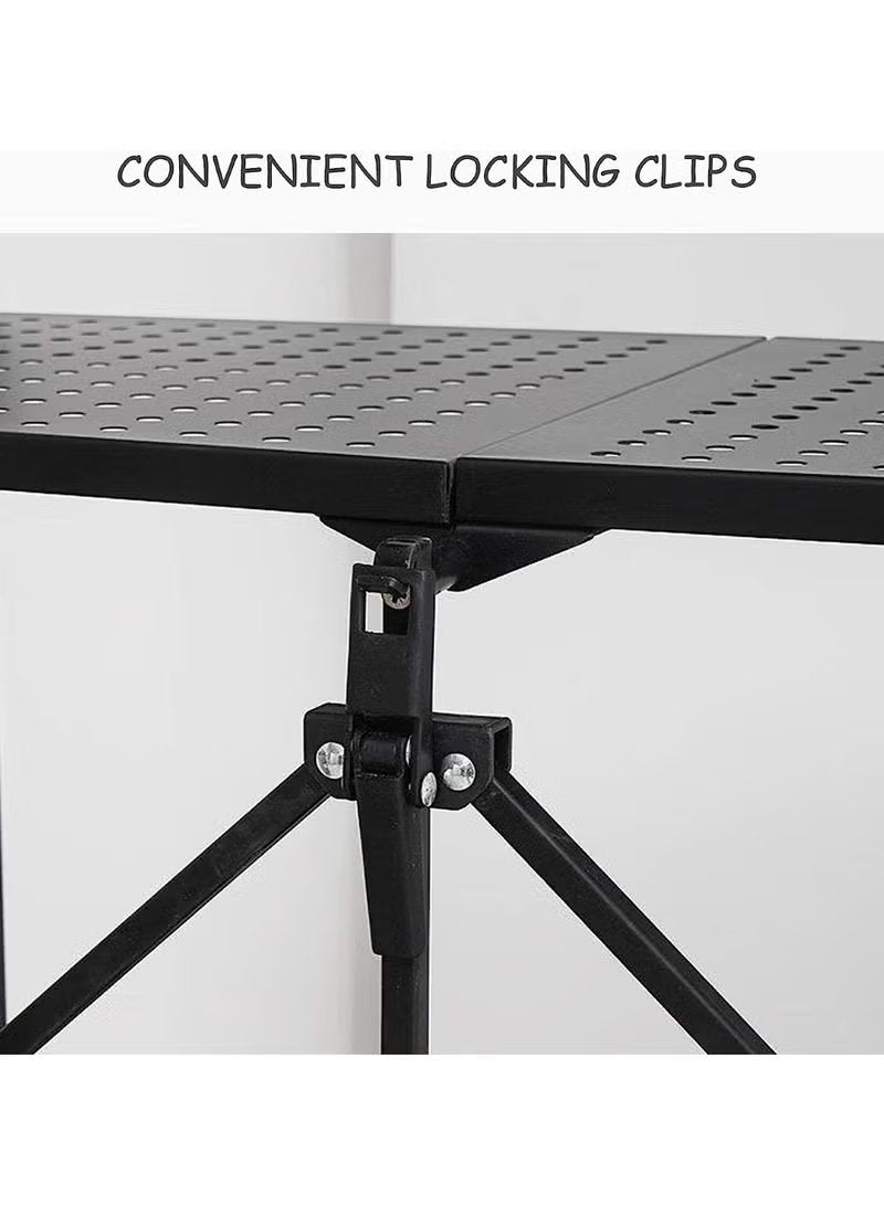 Close-up of black metal locking clips on Huitich 3-tier kitchen organizer shelf for secure setup