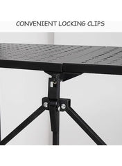 Close-up of black metal locking clips on Huitich 3-tier kitchen organizer shelf for secure setup