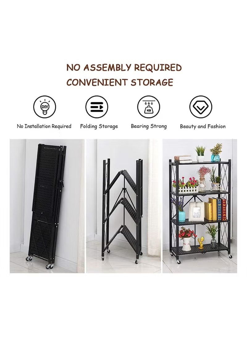 Black 3-tier kitchen organizer shelf metal storage rack by Huitich with folding design and no assembly required