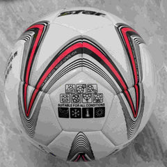 Huitich 3D effect soccer ball in white with red and black geometric designs suitable for all conditions
