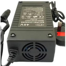Electric scooter battery charger with vent fan grill and side plugs