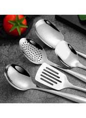 Huitich 5-piece cooking utensils silver stainless steel set with slotted and solid spoons