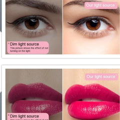 Huitich adjustable LED makeup mirror showing clear eye and lip details with light and dim light comparison