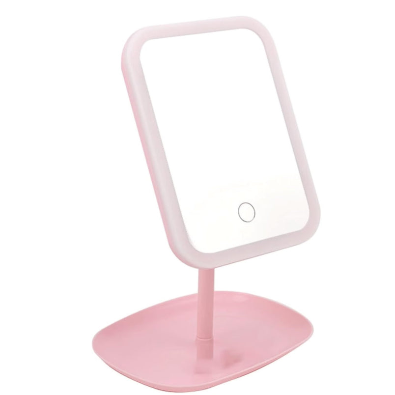 Huitich pink tabletop vanity mirror with adjustable LED makeup mirror and touch control