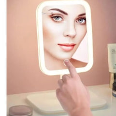 Huitich tabletop adjustable LED makeup mirror with touch control and illuminated frame for precise makeup application