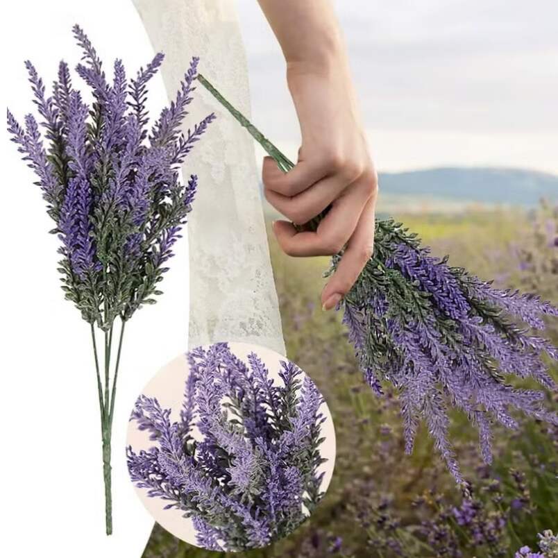 Huitich artificial lavender flowers decor bouquet held by hand with detailed purple floral stems