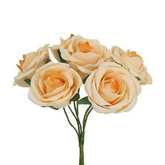 Huitich artificial pink rose bouquet with soft peach-colored artificial flowers and green stems