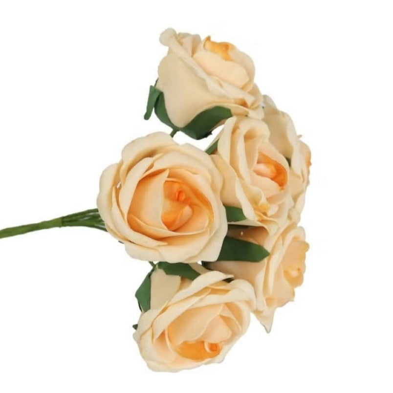 Huitich artificial pink rose bouquet with soft pastel petals and green leaves arrangement