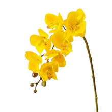 Artificial yellow orchid flower stem with buds and branching blooms