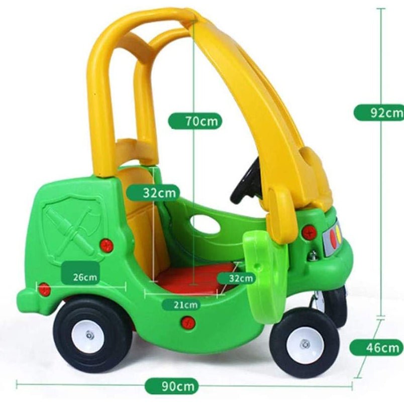 Huitich green and yellow four wheeled infant walker toy car with roof and steering wheel