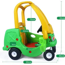 Yellow handle and green body four-wheeled infant walker toy car with 4 wheels