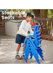 Child stacking blue lightweight playroom chair for kids by Huitich for space saving