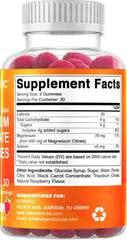 Vitamatic bottle of natural raspberry magnesium gummies 600mg label showing Supplement Facts and 30 servings