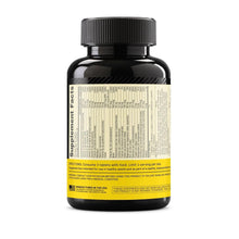 Black Opti-Men supplement bottle back view with Supplement Facts panel and ribbed cap