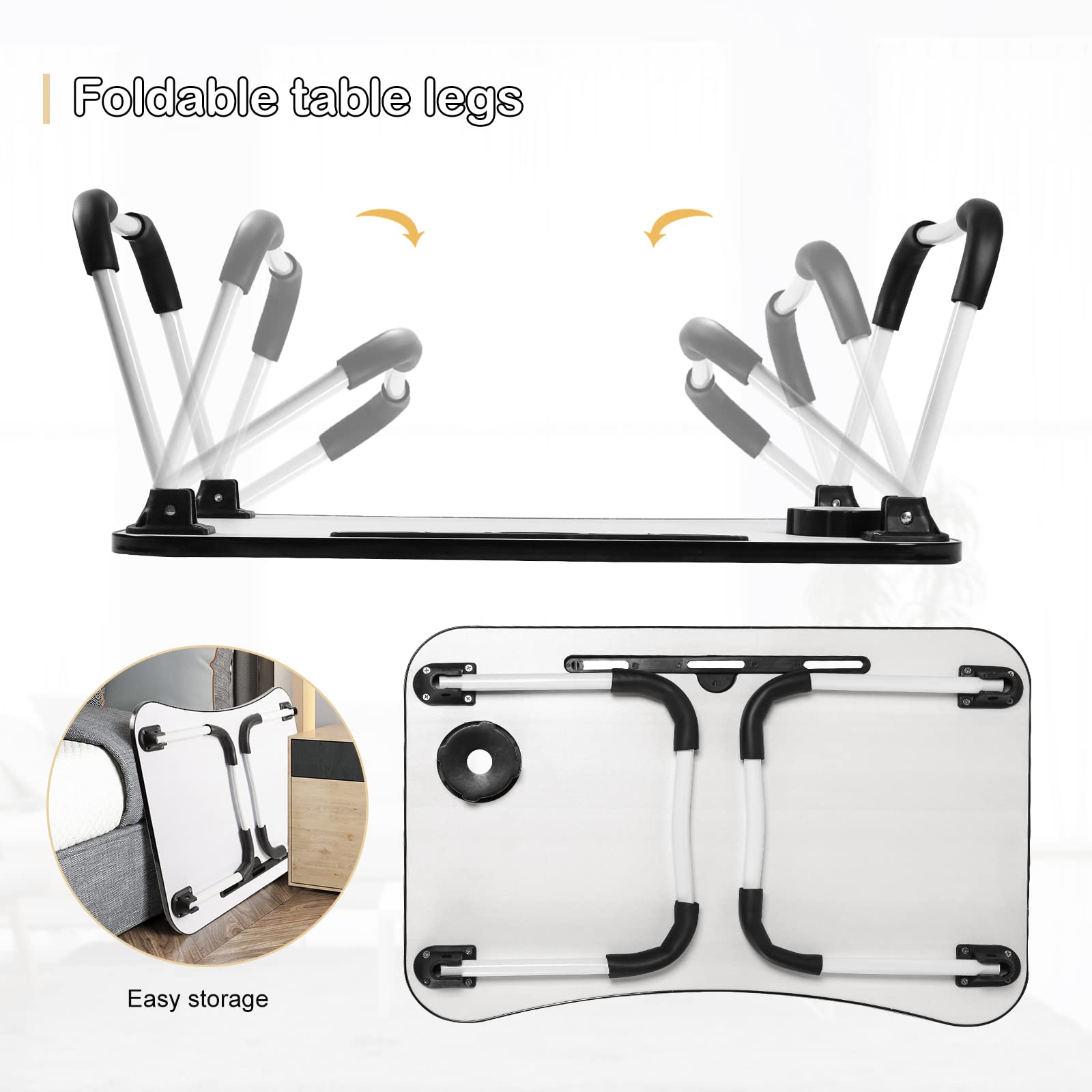 Portable laptop desk for bed with foldable legs for easy storage and compact design