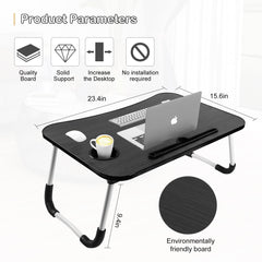 Portable laptop desk for bed with adjustable legs and cup holder for comfortable use