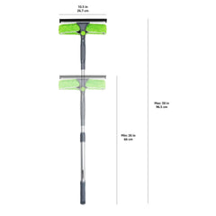 Rotating head glass cleaner with extendable handle and green microfiber cleaning pad