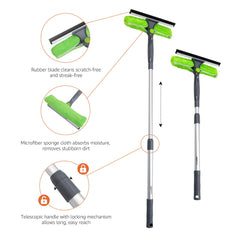 Amazon Basics rotating head glass cleaner with rubber blade, microfiber sponge, and telescopic handle