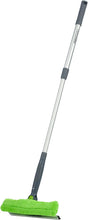 Glass cleaner squeegee mop with rotating green microfiber pad and extendable handle