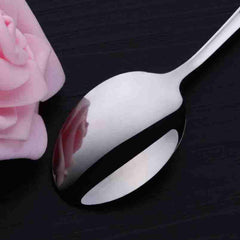 Huitich stainless steel espresso spoons set showing a shiny polished spoon with a pink rose reflection