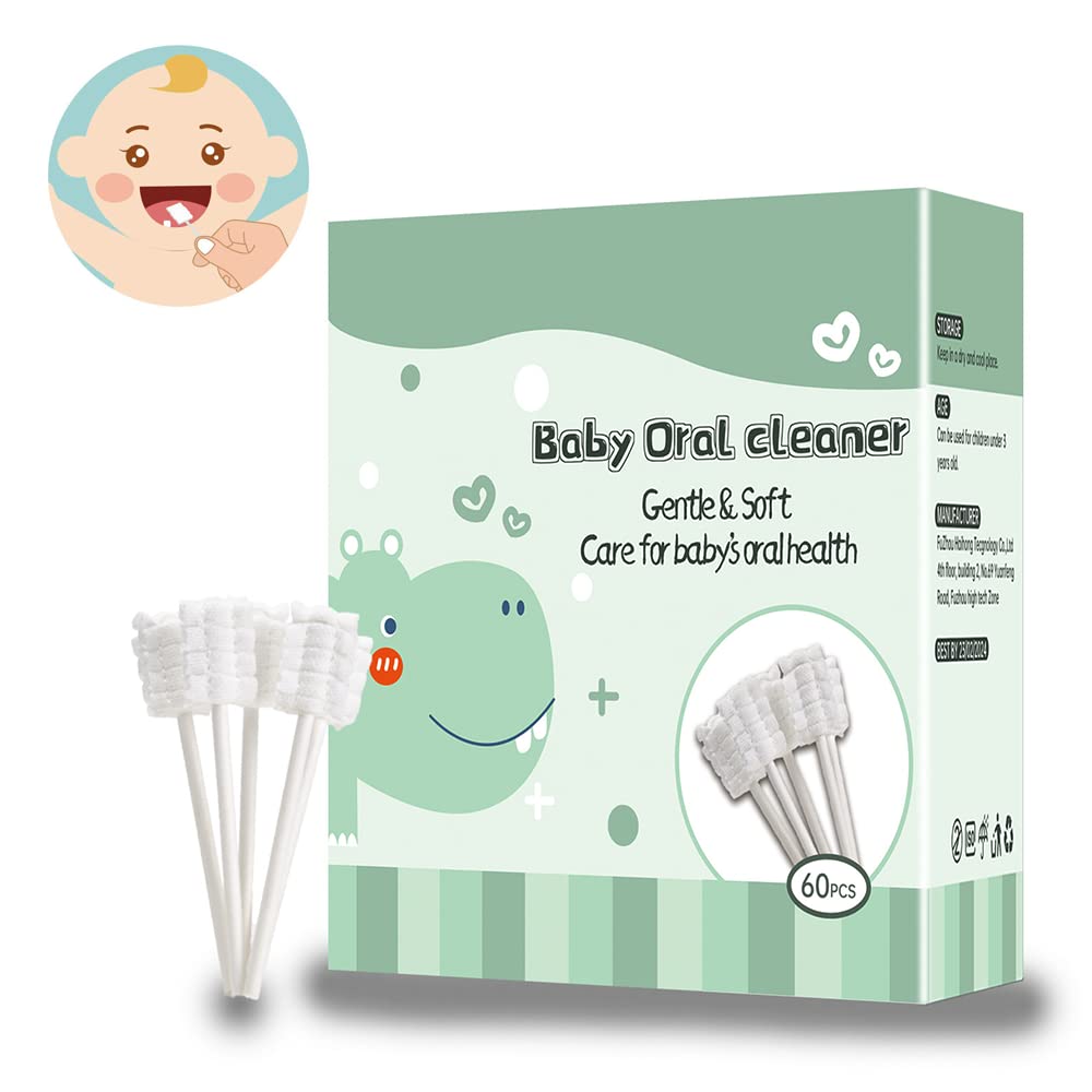 Baby oral cleaner box with 60 pcs soft gauze swabs on sticks for infants baby tongue cleaner soft gauze