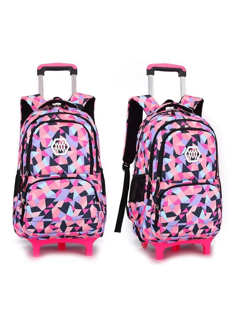 Huitich geometric rolling school bag in vibrant pink and blue geometric patterns with wheels and durable straps