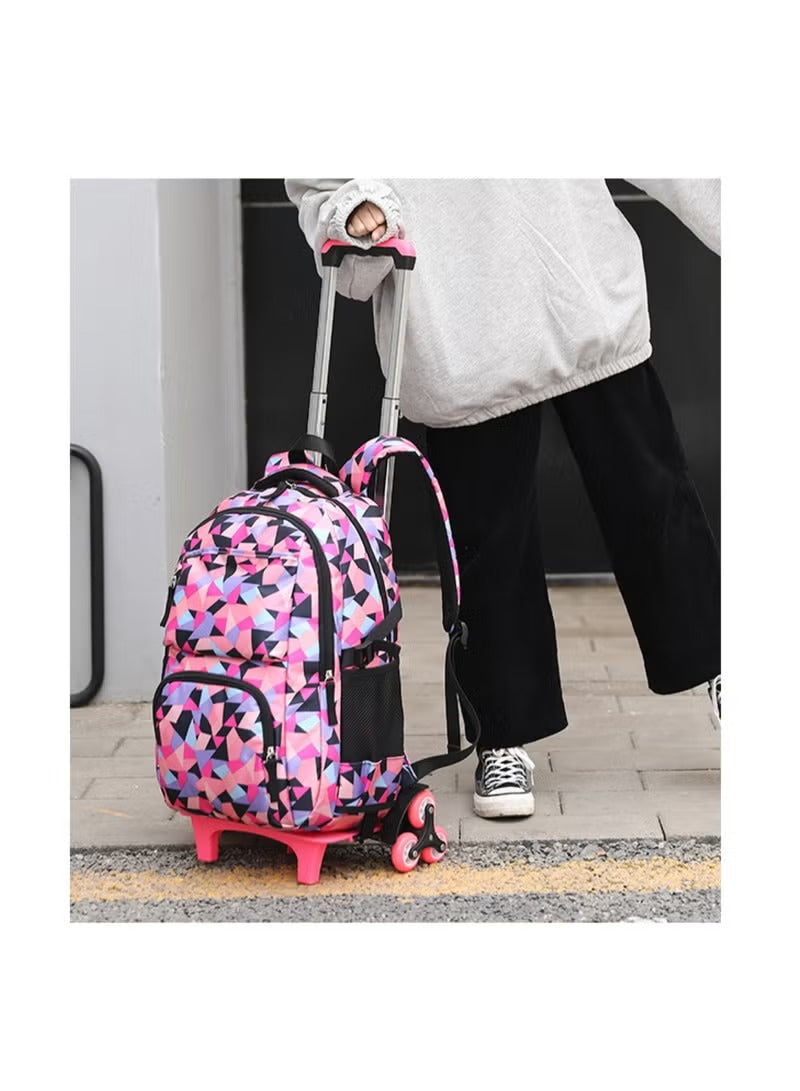 Huitich geometric rolling school bag in pink and blue with wheels for easy transport