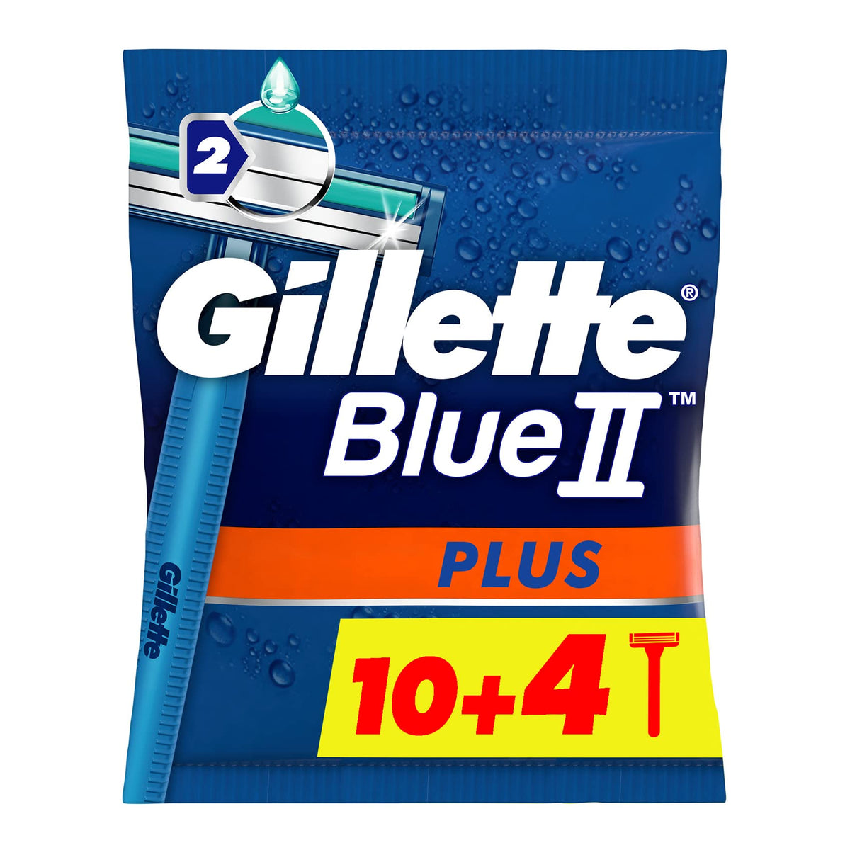 Gillette Blue Ii Plus men's razors 14 count disposable twin blade blue handle pack 10 plus 4