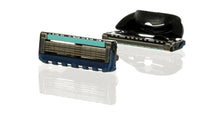 Gillette Fusion5 razor blade cartridge, blue and black head with multiple blades
