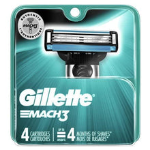 Gillette MACH3 razor blade cartridges, four-count pack with cartridge visible