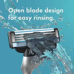 Gillette MACH 3 blades pack of 4 razor cartridge close up showing open blade design rinsing under water