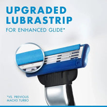 Blue razor cartridge head with multi-blade lineup and silver blade surfaces