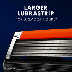 Close up of razor cartridge with orange larger lubrastrip and five blades Gillette ProGlide5 blades 8 count