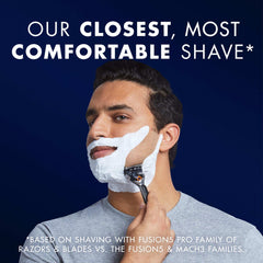 Man shaving with foam using a Gillette razor featuring Gillette ProGlide5 blades 8 count for a close comfortable shave