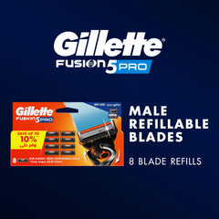 Gillette ProGlide5 blades 8 count. Male refillable Fusion5 Pro 8 blade refills in orange blue packaging