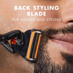 Gillette ProGlide5 Power Blades razor back styling blade edging facial hair along cheek close up