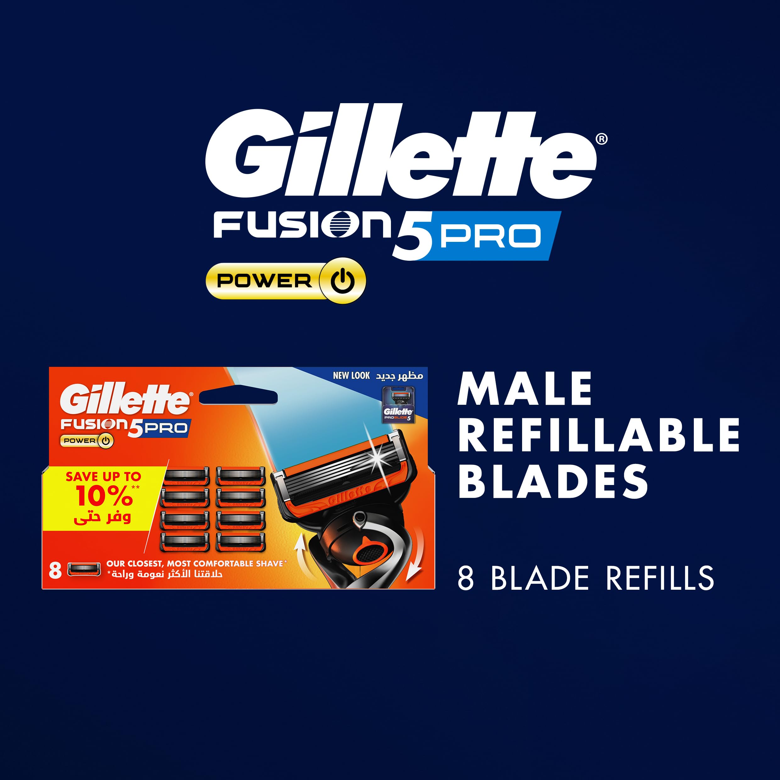 Gillette ProGlide5 Power Blades pack of 8 male refillable blades Gillette Fusion5 Pro packaging