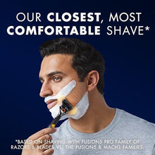 Gillette razor blade shaving on man's cheek with white lather