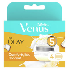 Gillette Venus and Olay razor refills Comfortglide Coconut five blade cartridges pack of 4 for smooth moisturizing shave