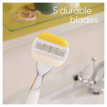 Razor blade cartridge refill with yellow comfort strip and 5 durable blades