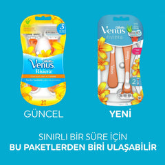 Gillette Venus disposable razor for women Riviera two pack old and new packaging with floral design