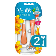 Gillette Venus Riviera disposable razor set, two orange-handled 3-blade razors