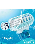 Gillette Venus 3-blade razor cartridge attached to blue handle