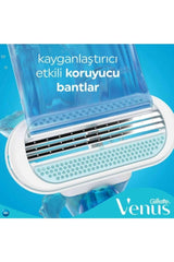 Close up of Gillette Venus Smooth Razor multi blade head with aqua lubricating protective strips