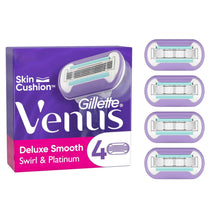 Women’s razor blade refill cartridges, 4-count box with purple cartridge head design