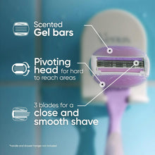 Venus razor blade refill cartridge with scented gel bars and pivoting head diagram