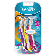 Venus 3 pack disposable razors with pivoting heads and colorful handles women's disposable razors for sensitive skin